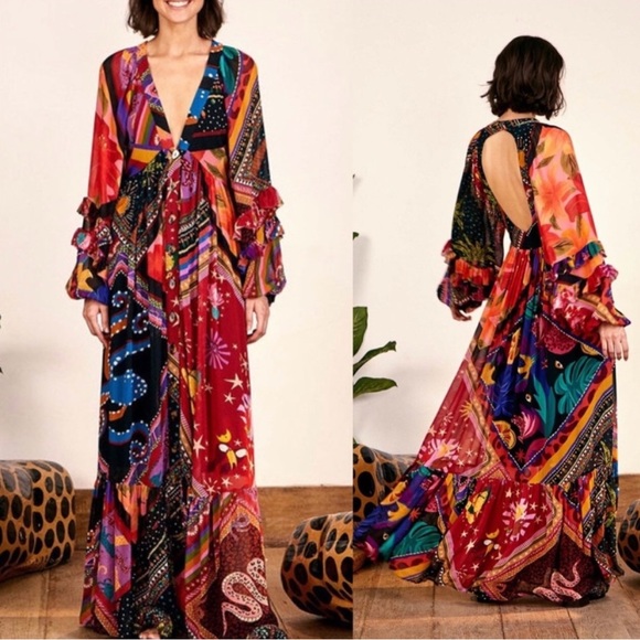 FARM Rio Vibrant Red and Blue Maxi Dress - Picture 2 of 16